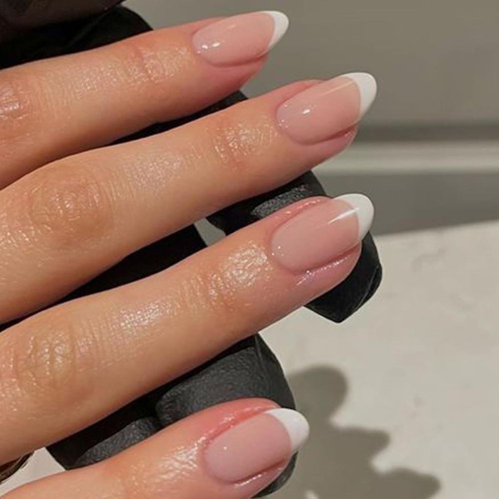 Modelones French Tip Super Short Oval Press On Nails